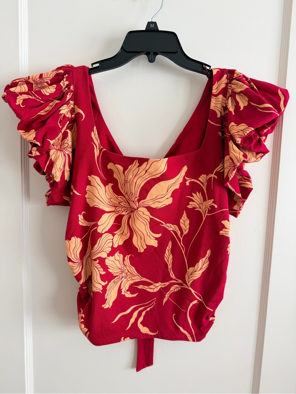 Express Red Floral Ruffle Sleeve Blouse